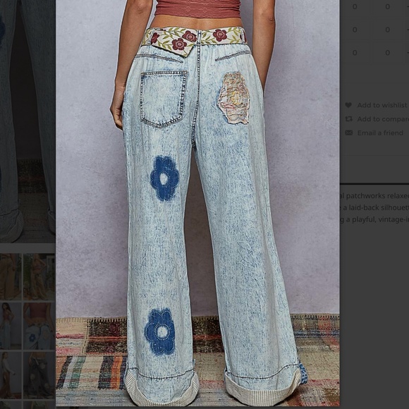 POL “ Monroe “ POL Relaxed Fit Pants Jeans with Floral Patchwork Detail 25 - Picture 4 of 7